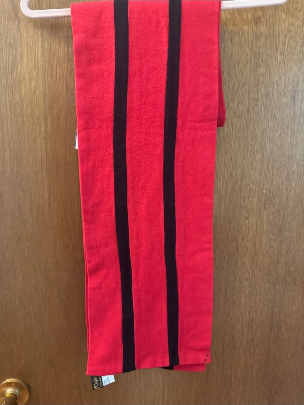 Men's Red Scarf with Black Stripe Detail